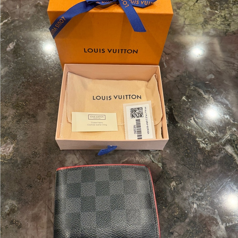 Authentic Louis Vuitton Gray and Red Key & Card Holder